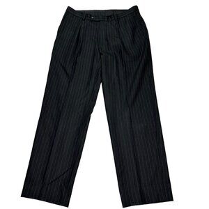 Mens Trousers England Tasmanian Wool Cashmere Black Pinstripe Pants Work